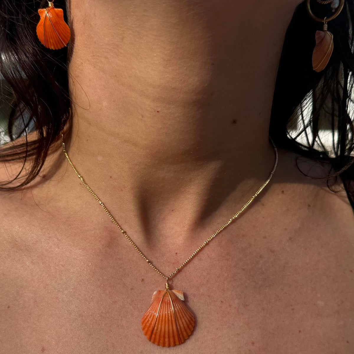 Coastal Ember orange scallop shell necklace