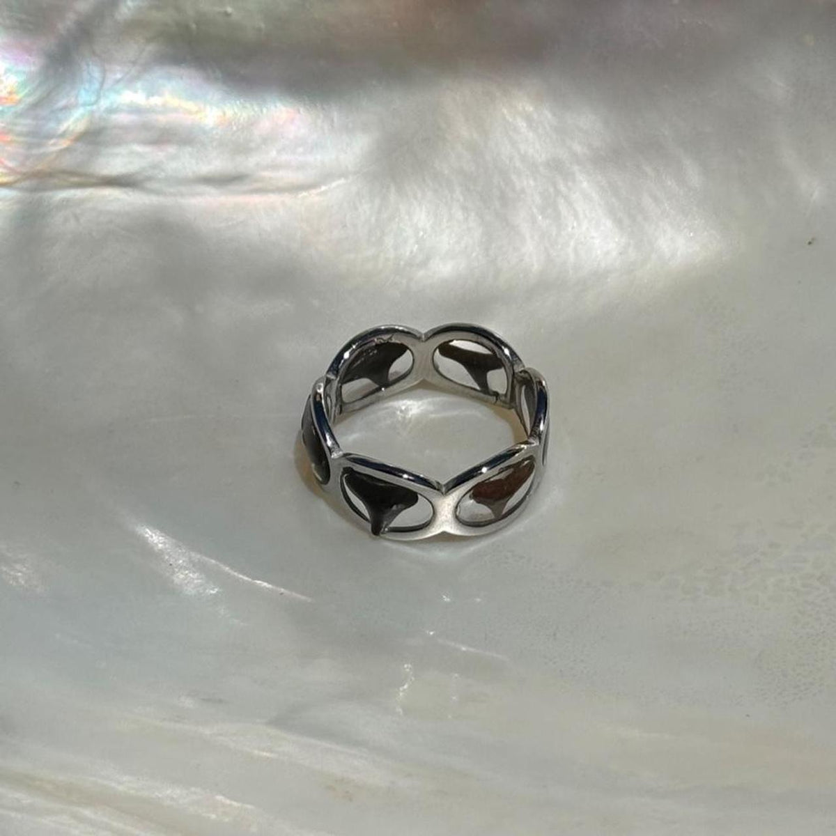 Tidebound Shark Tooth Ring in silver tone, size 10